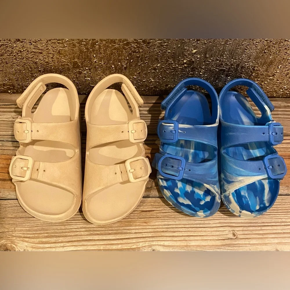 Wonder Nation Toddler Kids EVA Two Buckle 2- Pack Tan/Blue Swirl Sandals - 9/10T - Picture 5 of 13
